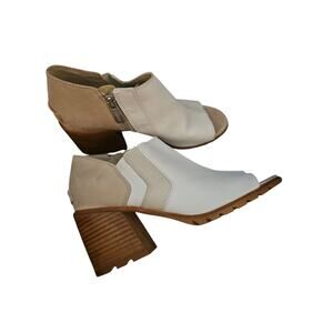 SOREL Womens Nadia Sandal Size 7 Wedge Heel White Leather Block Heel